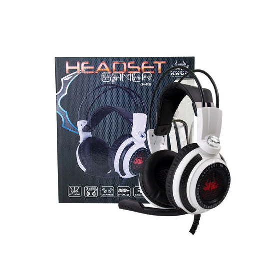 Fone De Ouvido Headset Gamer Over-ear  Knup Kp400 Branco E Preto