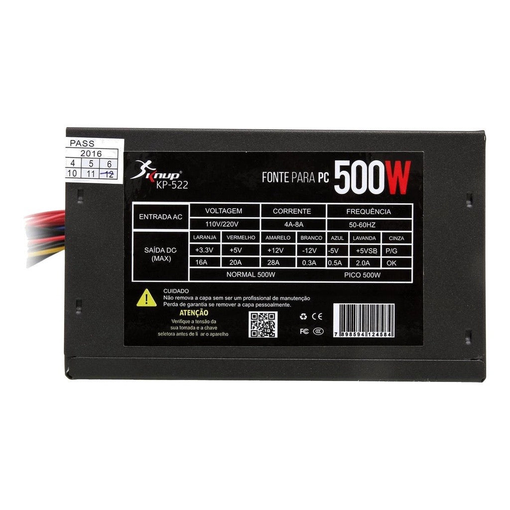 Fonte Atx Gamer 500w Ultra Silence  Knup Kp 522 Preta 115v/230v