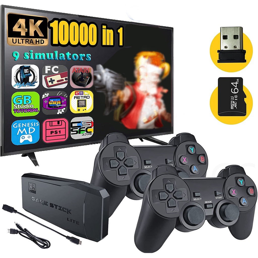 Videogame Stick 4k 10mil Jogos Retro Antigo 2 Controles Sem Fio Console Original Portatil