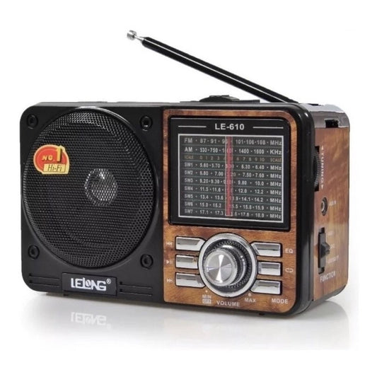 Radio Retro LeLong AM/FM/TF/USB 9 Bandas Recarregáveis LE-610
