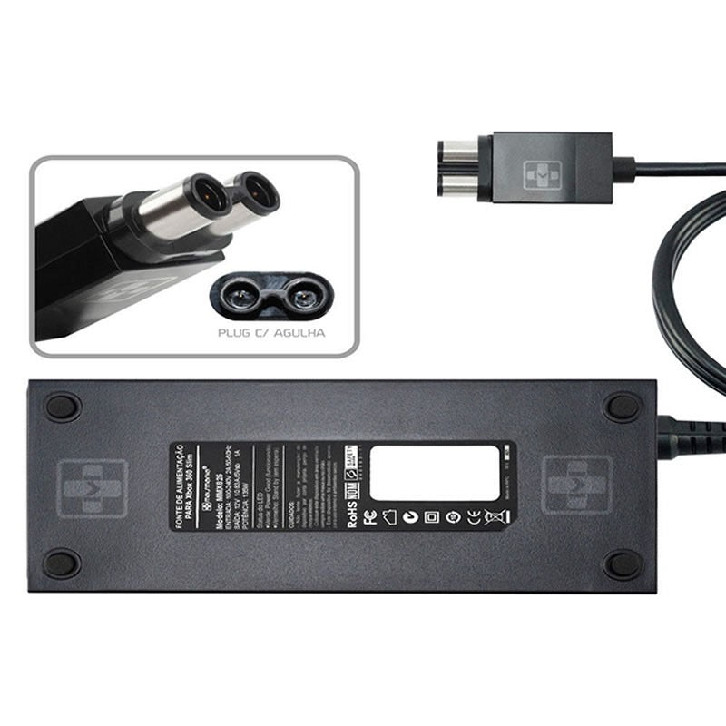 Fonte Carregador Xbox One Bivolt 165w Potência Cabo 1.8M 12V 2 Pinos Knup Kp-w014