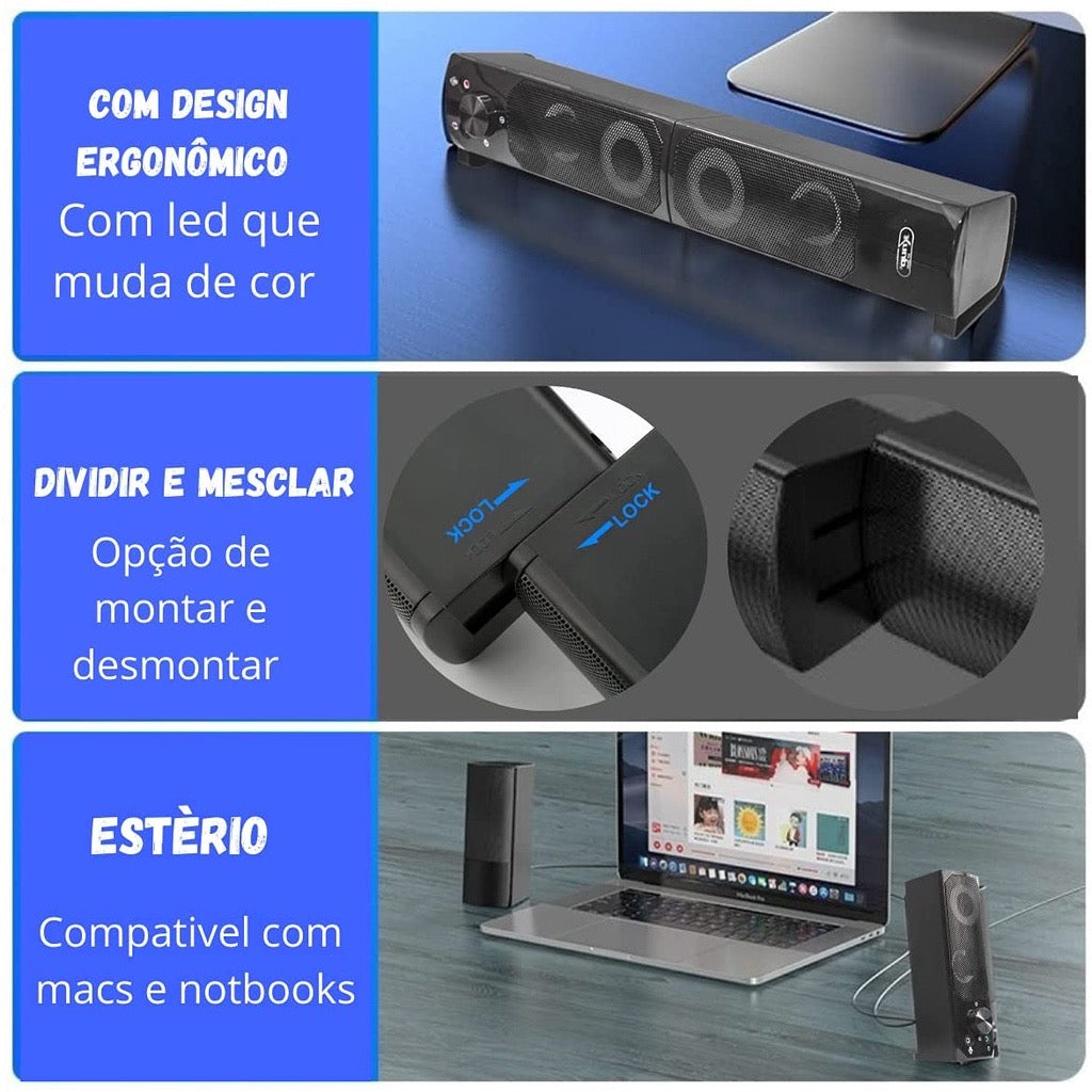 Caixa de Som P/ Pc Notebook 5V USB 12W RMS KP-6040 Knup