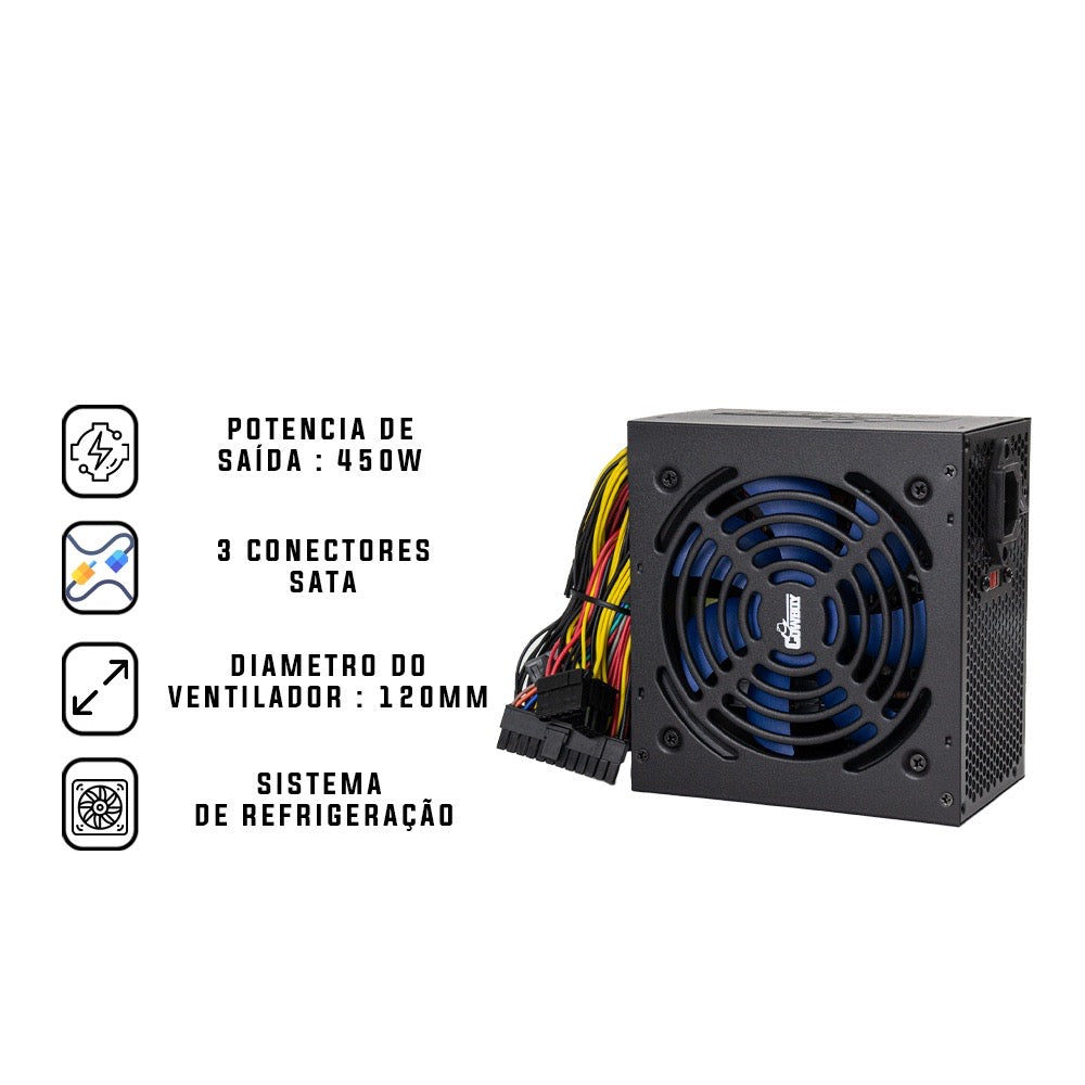 Fonte de alimentação ATX para PC 450W Knup Cowboy KP533 110V/230V
