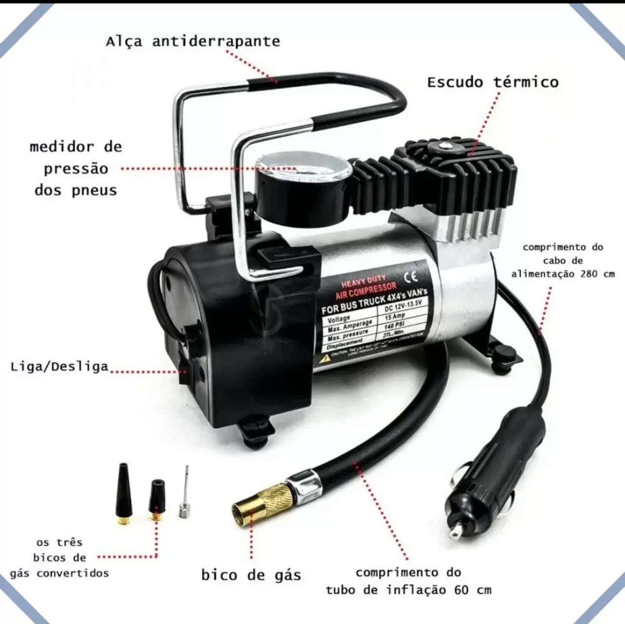 Mini Compressor De Ar Veicular Profissional Portátil 12v 150 PSI
