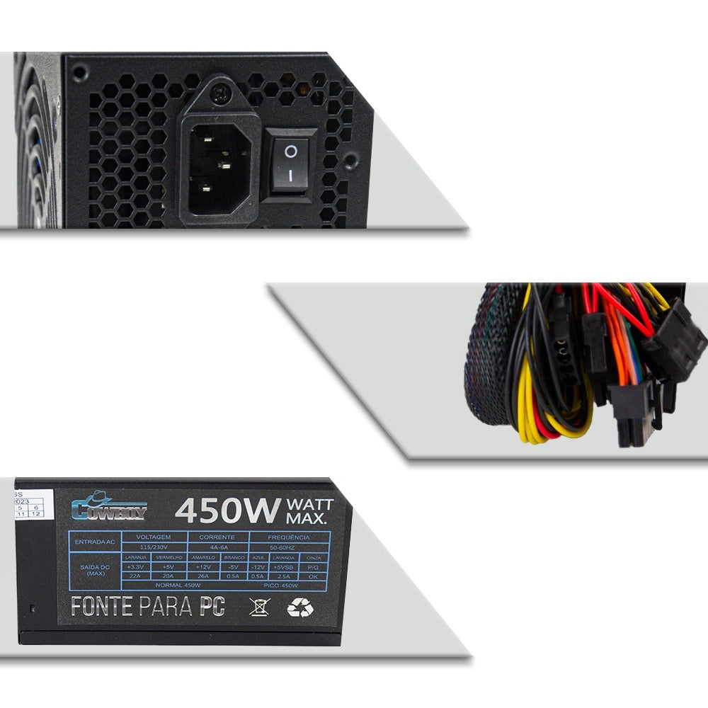Fonte de alimentação ATX para PC 450W Knup Cowboy KP533 110V/230V